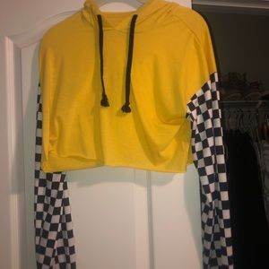 Checker Print Cropped Hoodie